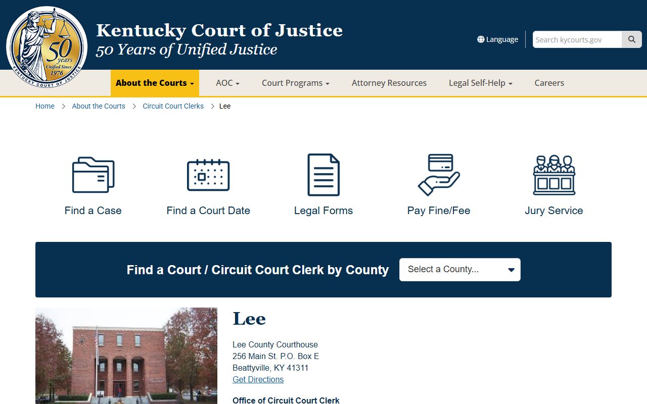 Lee County court records after arrest courthouse contact page