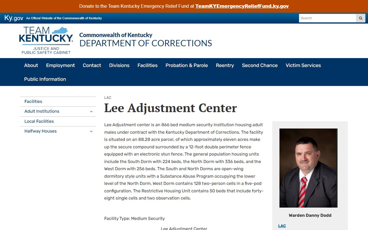 Lee Adjustment Center Lee County Kentucky DOC inmate lookup overview