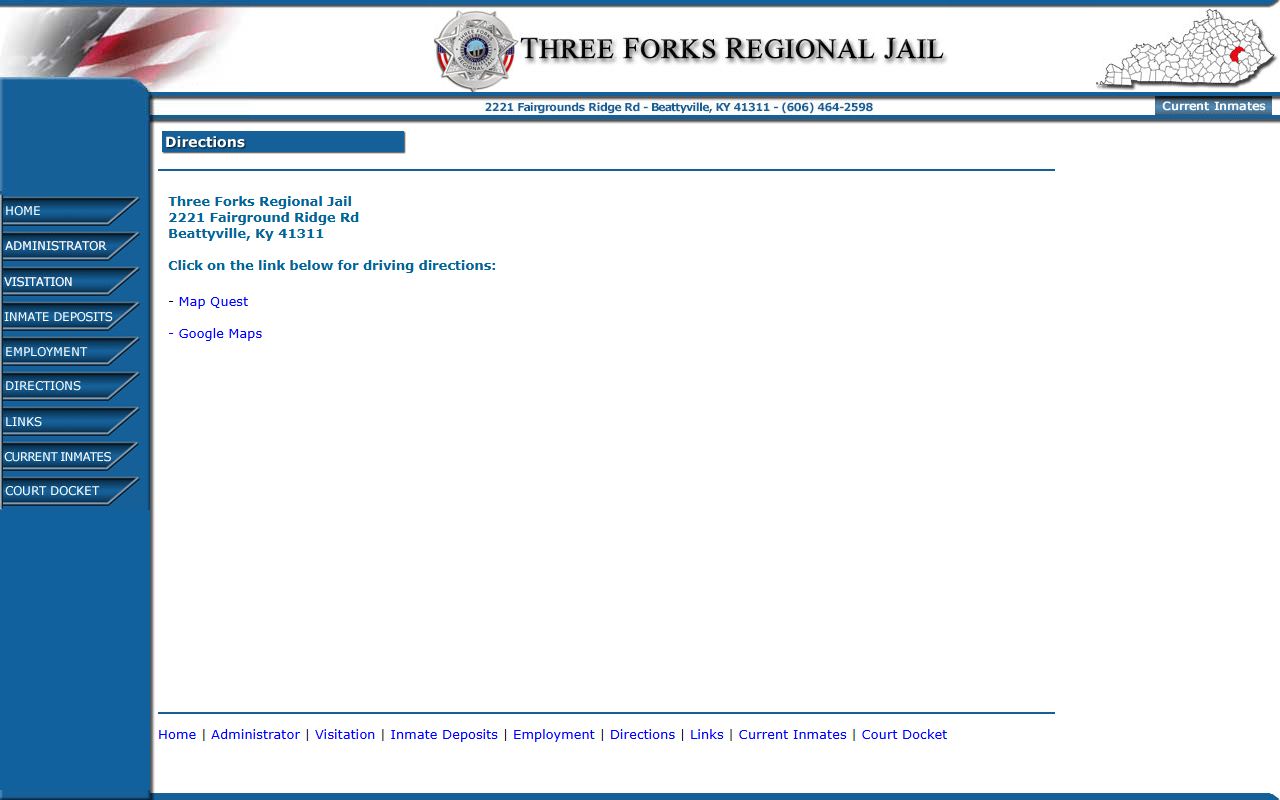 Three Forks Regional Jail Lee County address and directions